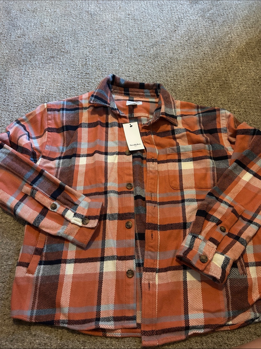 Goodfellow & Co Orange Plaid Button-Down Shirt Jacket
